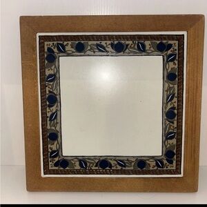 Rare Vintage MIKASA Arabella Wood Framed Ceramic TRIVET 9.25'' x 9.25''